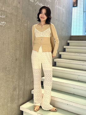 「SLOBE IENA（スローブイエナ）の《WEB限定/追加》SLOBE レザーグルカサンダル（サンダル、ベージュ系）」を使った、Kamiyaさん（レディース・164cm）の春コーディネート