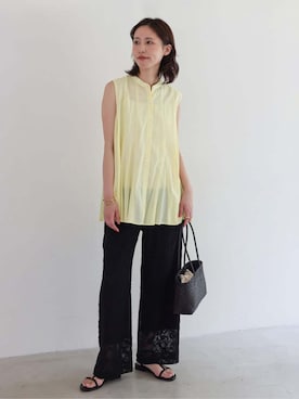 「SLOBE IENA（スローブイエナ）の《追加》コットンレースイージーパンツ（その他パンツ、ブラック系）」を使った、Kamiyaさん（レディース・164cm）の夏コーディネート