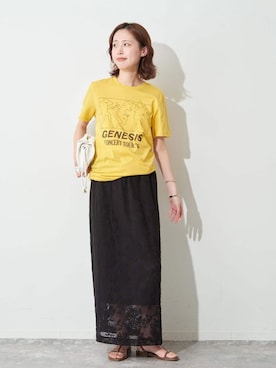 「SLOBE IENA（スローブイエナ）の《シリーズあり》レースカットスカート（スカート、ブラック系）」を使った、Kamiyaさん（レディース・164cm）の春コーディネート