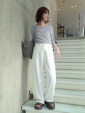 「SLOBE IENA（スローブイエナ）の《WEB限定》【MADE IN MADA /メイドインマダ】 ALICE MMカゴバッグ（かごバッグ、グレー系）」を使った、Kamiyaさん（レディース・164cm）の春コーディネート