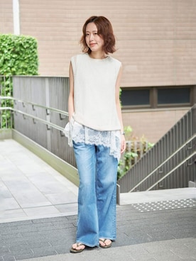 「Healthy denim（ヘルシーデニム）の《WEB限定/追加2》HEALTHY DENIM/ヘルシーデニム SLOBE別注 Quiche（デニムパンツ、ブルー系）」を使った、Kamiyaさん（レディース・164cm）の春コーディネート