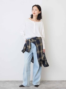 「Healthy denim（ヘルシーデニム）のHealthy Denim/ヘルシーデニム SLOBE別注 PINK PEPPER（デニムパンツ、ブルー系）」を使った、Kamiyaさん（レディース・164cm）の夏コーディネート