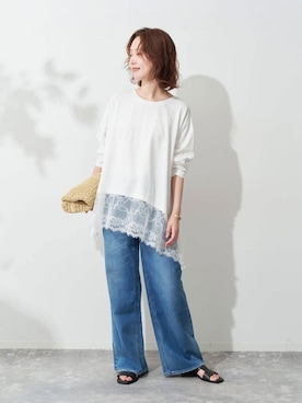 「CONTROL FREAK / CTFK（コントロールフリーク）の《追加》CONTROL FREAK ペーパークロッシェバッグ 244-410503（ショルダーバッグ、ベージュ系）」を使った、Kamiyaさん（レディース・164cm）の春コーディネート