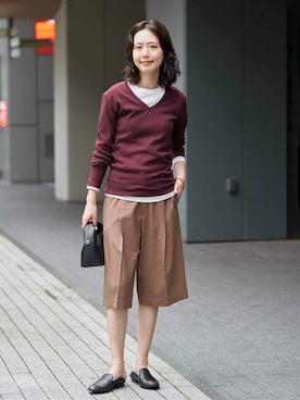 「SLOBE IENA（スローブイエナ）の《接触冷感/防シワ/》2WAY TRトロバミューダスラックス（その他パンツ、ブラウン系）」を使った、Kamiyaさん（レディース・164cm）の夏コーディネート