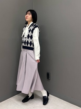 「NICOLE CLUB（ニコル　クラブ）のアーガイルベスト（ベスト、ブルー系）」を使った、nunicoleclubさん（レディース・160cm）の春コーディネート