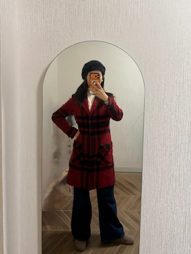 「アイテム（ダッフルコート、レッド系）」を使った、mirizさん（レディース・172cm）の冬コーディネート