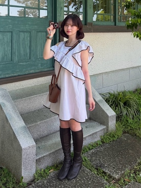「paris64のアイテム（ショルダーバッグ、ブラウン系）」を使った、ShioRiさん（レディース・155cm）の春コーディネート