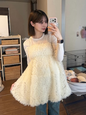 「MELSOI.（メルソイ）のフラワーペタルチュールキャミトップス（キャミソール、ホワイト系）」を使った、ShioRiさん（レディース・155cm）の春コーディネート