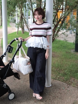 「アイテム（Tシャツ/カットソー、ピンク系）」を使った、ShioRiさん（レディース・155cm）の秋コーディネート