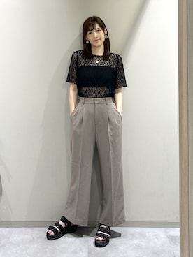 「GLOBAL WORK（グローバルワーク）のストレッチ総レースプルオーバー半袖/647594（Tシャツ/カットソー、ブラック系）」を使った、まーやさん（レディース・169cm）の夏コーディネート