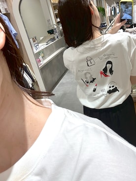 「GLOBAL WORK（グローバルワーク）の【プラダを着た悪魔】ヘビロッTEEプリントT半袖/682230（Tシャツ/カットソー、ホワイト系）」を使った、まーやさん（レディース・169cm）の夏コーディネート