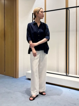 「GALERIE VIE（ギャルリー ヴィー）のインドコットン ワイドシャツ（シャツ/ブラウス、ブルー系）」を使った、Sasaki_TOMORROWLANDさん（レディース・168cm）の夏コーディネート