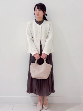 「index（インデックス）のストレッチノーカラーブルゾン【洗濯機OK】（ブルゾン、ホワイト系）」を使った、あやなさんの夏コーディネート