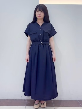 「index（インデックス）の《7色展開/XS-LLサイズ》ダブルポケットスキッパーシャツワンピース【吸水速乾/防シワ/イージーアイロン/抗ピル/洗濯機洗い可】（ワンピース、ブルー系）」を使った、あやなさんの春コーディネート