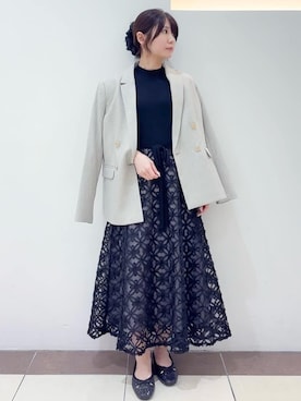 「index（インデックス）の《Oggi掲載》ダブルブレストテーラードジャケット/セットアップ対応可【洗える】（テーラードジャケット、ベージュ系）」を使った、あやなさんの秋コーディネート