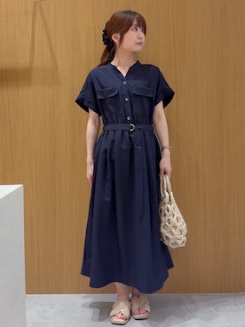 「index（インデックス）のダブルポケットスキッパーワンピース【防シワ/洗濯機OK】《XS～3L/6col》（ワンピース、ブルー系）」を使った、あやなさんの夏コーディネート