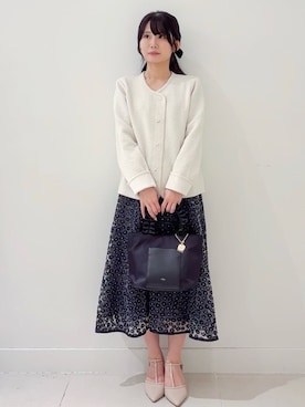 「index（インデックス）のストレッチノーカラーブルゾン【洗濯機OK】（ブルゾン、ホワイト系）」を使った、あやなさんの夏コーディネート