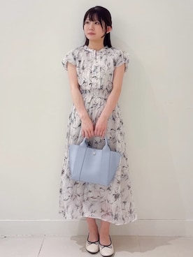 「index（インデックス）のシアーフラワーワンピース【洗濯機洗い可】（ワンピース、ベージュ系）」を使った、あやなさんの春コーディネート