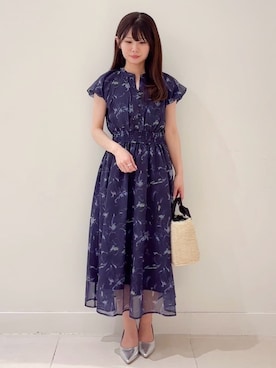 「index（インデックス）のシアーフラワーワンピース【洗濯機洗い可】（ワンピース、ブルー系）」を使った、あやなさんの夏コーディネート