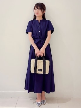 「index（インデックス）の《andGIRL掲載》タックフレアワンピース【洗濯機洗い可/イージーアイロン】（ワンピース、ブルー系）」を使った、あやなさんの夏コーディネート