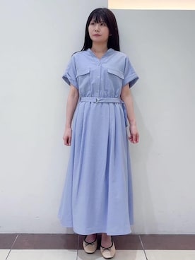 「index（インデックス）の《7色展開/XS-LLサイズ》ダブルポケットスキッパーシャツワンピース【吸水速乾/防シワ/イージーアイロン/抗ピル/洗濯機洗い可】（ワンピース、ブルー系）」を使った、あやなさんの春コーディネート