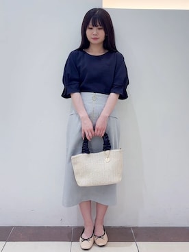 「index（インデックス）の《8色展開/XS-LLサイズ》タックパフスリーブブラウス【洗濯機洗い可/吸水速乾/防シワ/抗ピル】（シャツ/ブラウス、ブルー系）」を使った、あやなさんの春コーディネート