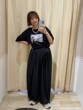 「LEPSIM（レプシィム）の2WAYギャザーパンツ　817068（その他パンツ、ブラック系）」を使った、チヒロさん（レディース・162cm）の夏コーディネート