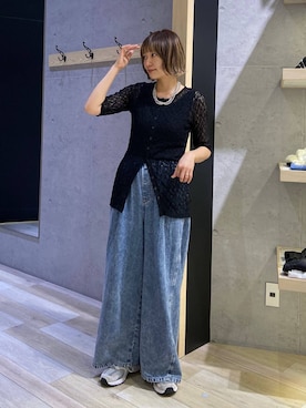 「LEPSIM（レプシィム）のイージーデニムパンツ　630150（デニムパンツ、ブルー系）」を使った、チヒロさん（レディース・162cm）の夏コーディネート