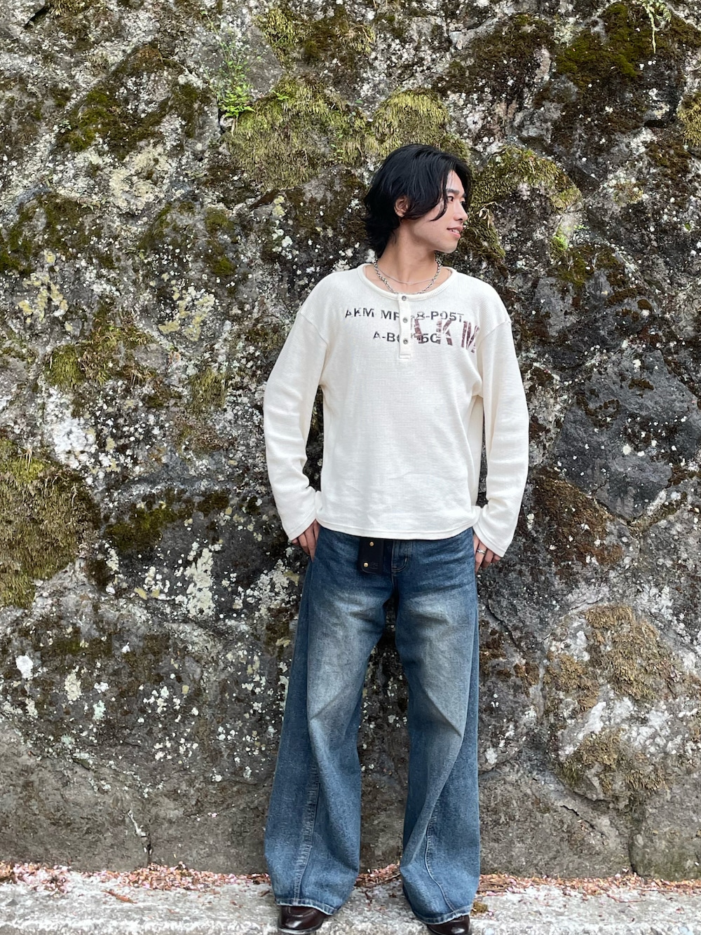 AAKAM（アーカム）の「Waffle Henry Neck Long Sleeve (Ivory)（T