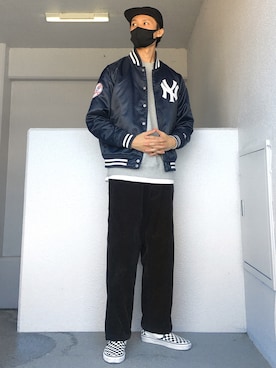 「コーデュロイパンツ」｜「アイテム（スタジャン）」を使った、Aさん（メンズ・175cm）の冬コーディネート