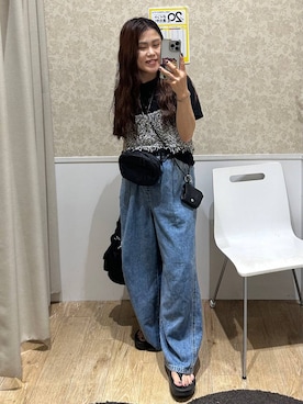 「LEPSIM（レプシィム）のシアーメランジT　497226（Tシャツ/カットソー、ブラック系）」を使った、mrt601lepsimさん（レディース）の春コーディネート