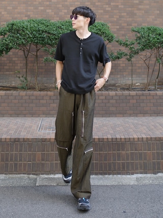 「WYM LIDNM（ウィム バイ リドム）のAZE H/S KNIT HENLEY（ニット/セーター）」を使った、Ryoさん（メンズ・172cm）の夏コーディネート