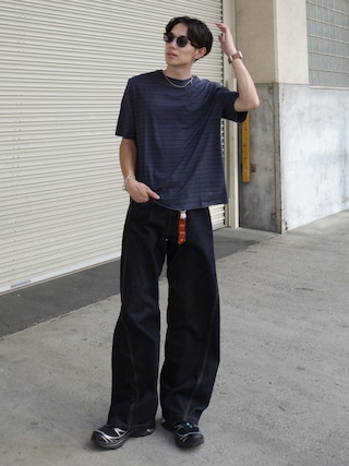 「WYM LIDNM(ウィム バイ リドム)のTONAL MULTI BORDER TEE(Tシャツ/カットソー)」を使った、Ryoさん(メンズ・172cm)の夏コーディネート