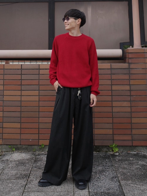 「WYM LIDNM（ウィム バイ リドム）のSTANDARD AZE MELANGE KNIT（ニット/セーター）」を使った、Ryoさん（メンズ・172cm）の秋コーディネート