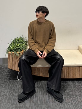 「WYM LIDNM（ウィム バイ リドム）のSTANDARD AZE MELANGE KNIT（ニット/セーター）」を使った、Ryoさん（メンズ・172cm）の秋コーディネート