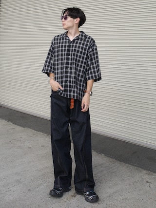 「ajouter flow（アジューテフロー）の【ajouter flow】Seersucker check shirt（シャツ/ブラウス）」を使った、Ryoさん（メンズ・172cm）の夏コーディネート