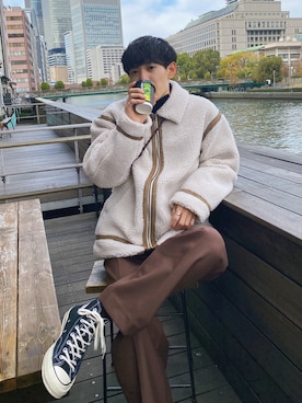 「LAKOLE（ラコレ）のアイテム（ブルゾン）」を使った、Ryoさん（メンズ・172cm）の冬コーディネート
