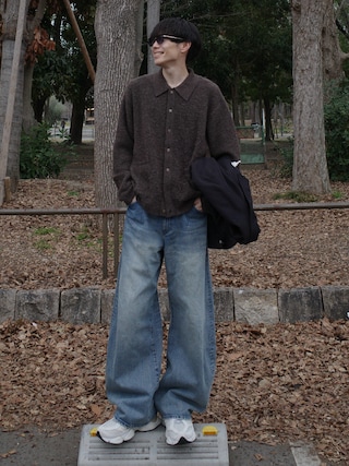 「WYM LIDNM（ウィム バイ リドム）のMOHAIR BLEND KNIT SHIRT CARDIGAN（ニット/セーター）」を使った、Ryoさん（メンズ・172cm）の春コーディネート