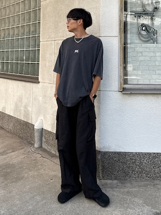 「ajouter flow（アジューテフロー）の【ajouter flow】vintage like logo print T-shirt（Tシャツ/カットソー）」を使った、Ryoさん（メンズ・172cm）の夏コーディネート