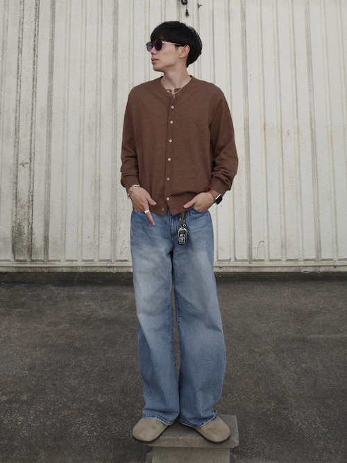「WYM LIDNM（ウィム バイ リドム）のT/C CREW COMPACT CARDIGAN（カーディガン/ボレロ）」を使った、Ryoさん（メンズ・172cm）の秋コーディネート
