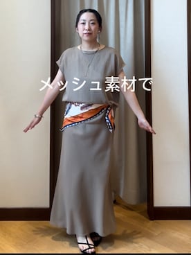 「RIVE DROITE（リヴドロワ）の【R.good(アールドットグッド)】ナローボールチェーンラリエット（ネックレス、シルバー系）」を使った、RDsayaさん（レディース・154cm）の春コーディネート