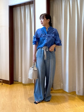 「RIVE DROITE（リヴドロワ）のドロストルーズデニム（デニムパンツ）」を使った、RDsayaさん（レディース・154cm・30代）の夏コーディネート