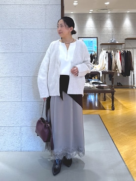 「RIVE DROITE（リヴドロワ）のコンビカラーイヤリング（イヤリング、シルバー系）」を使った、RDsayaさん（レディース・154cm）の秋コーディネート
