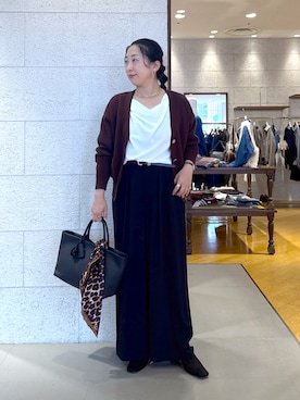 「RIVE DROITE（リヴドロワ）のコンビカラーイヤリング（イヤリング、シルバー系）」を使った、RDsayaさん（レディース・154cm）の秋コーディネート