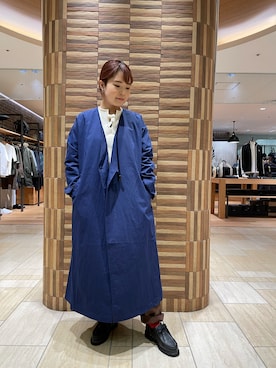 「MANASTASH（マナスタッシュ）のアイテム（ノーカラーコート）」を使った、Renさん（レディース・153cm）の冬コーディネート