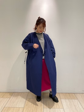 「MANASTASH（マナスタッシュ）のアイテム（ノーカラーコート）」を使った、Renさん（レディース・153cm）の冬コーディネート