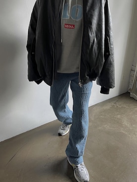 「フーディー」｜「アイテム（MA-1）」を使った、Satomiさん（レディース・162cm）の冬コーディネート