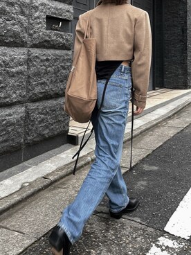 「UNIQLO（ユニクロ）のハイライズワイドストレートジーンズ（デニムパンツ）」を使った、Satomiさん（レディース・162cm）の春コーディネート