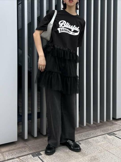 COEL（コエル）の「チュールドッキングロゴチュニック（Tシャツ
