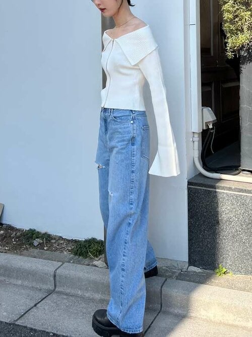 COEL Online Storeオフショルタイトジップニット(F ホワイト): TOPS